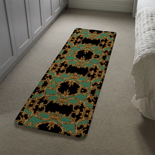 Lemos Baroque Designer Shaggy Black/Green/Gold Rug