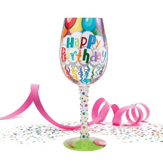 Birthday Streamers 425ml White Wine Glass