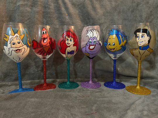 The Little Mermaid Handpainted Wine Glasses