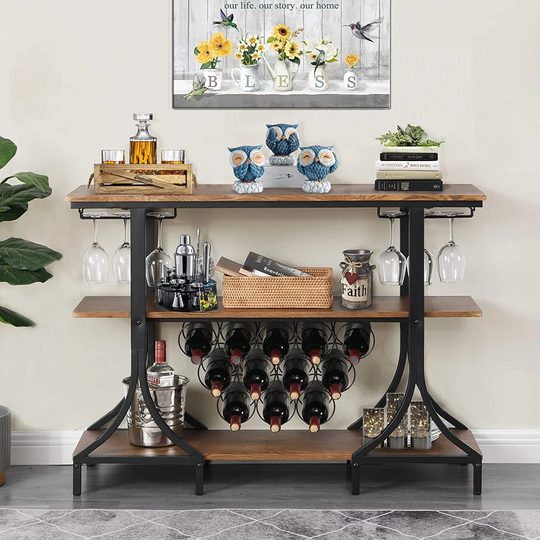 Rieth 12 Bottle Floor Wine Bottle & Glass Rack in Brown