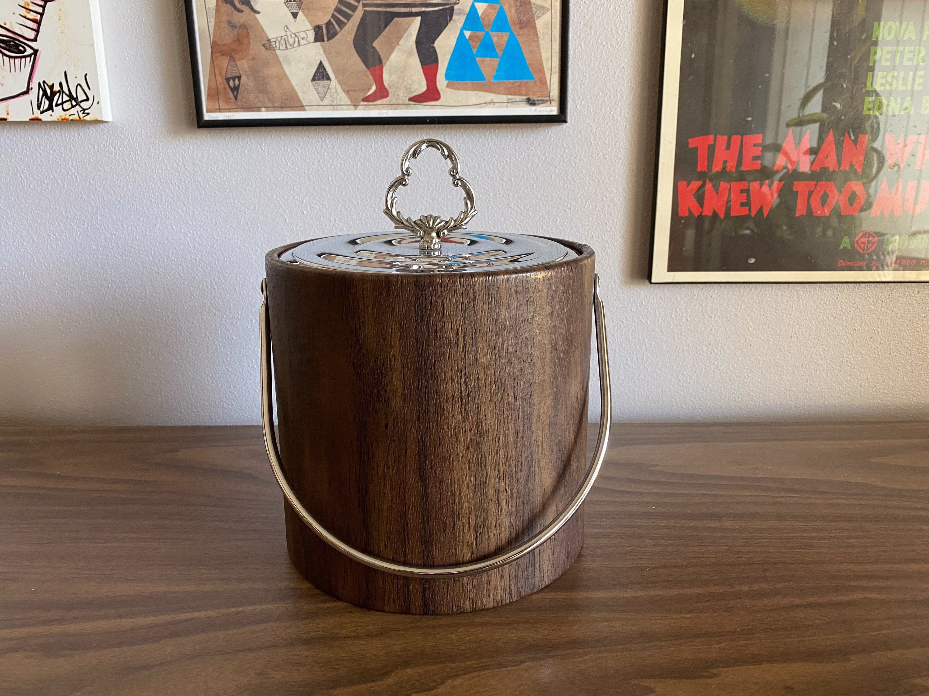 Irvinware Ice Bucket Mid Century Faux Wood
