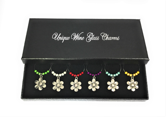 Set Of 6 Handmade Daisy Wine Glass Charms By Libby's Market Place