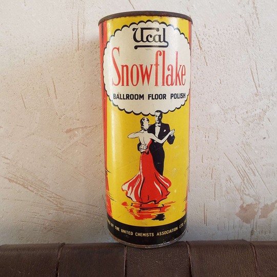 Rare Vintage 1930's Ucal Snowflake Ballroom Floor Polish Made in England Dancing Music Advertising Tin Collectable