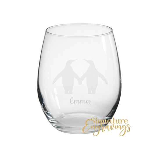 Personalised Penguin Couple Engraved Stemless Glass, Gift, Gifts, Lover, Engagement, Valentines