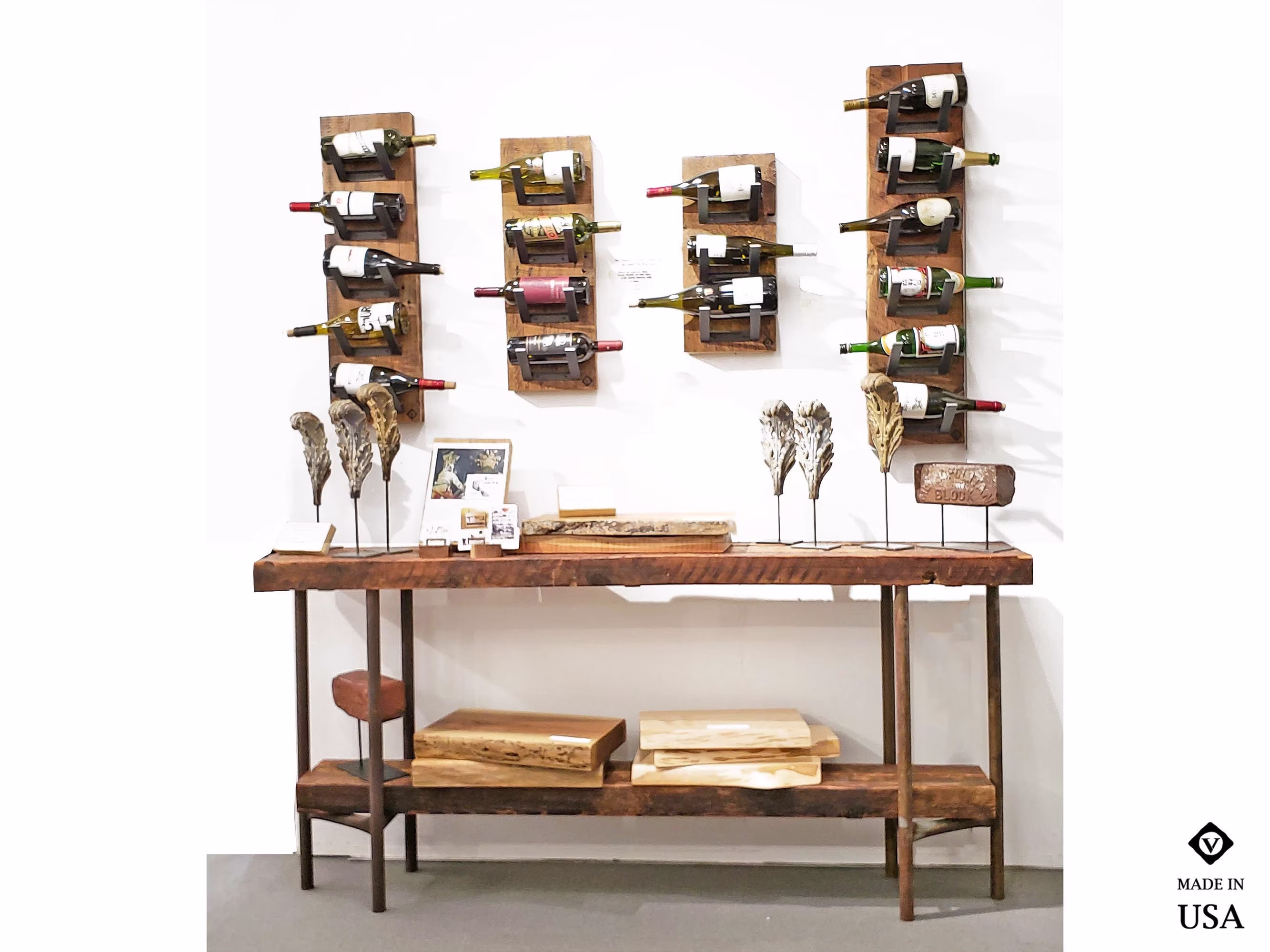 Wine Rack Christmas Gift, Rustic Farmhouse Bar Decor, Alcohol Reclaimed Wood Metal Brackets