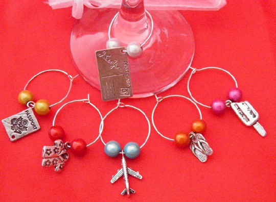 Set Of 6 Handmade Holiday Design Wine Glass Charms