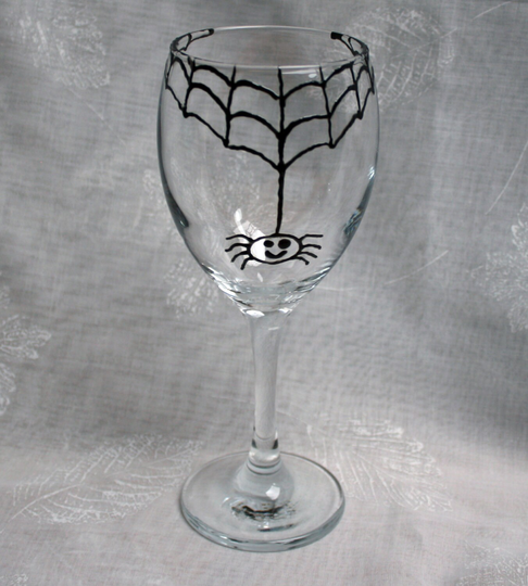 Incy Wincy Spider - An Exclusive Design, Hand Painted, Happy, Drunken Spider Hanging From His Web On A Wine Glass