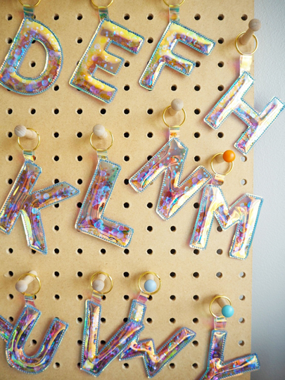Holographic Alphabet Keyring, Initial Keychain, Glitter Sequin Letter