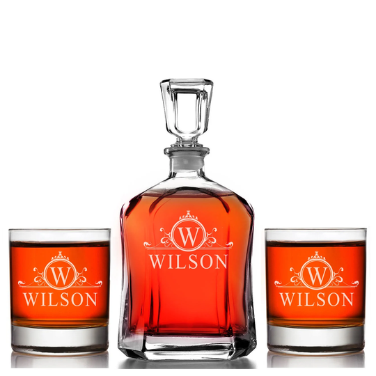 Wedding Gift Decanter Set, Whiskey Set With Rocks Glasses, Custom Set, Engraved Set