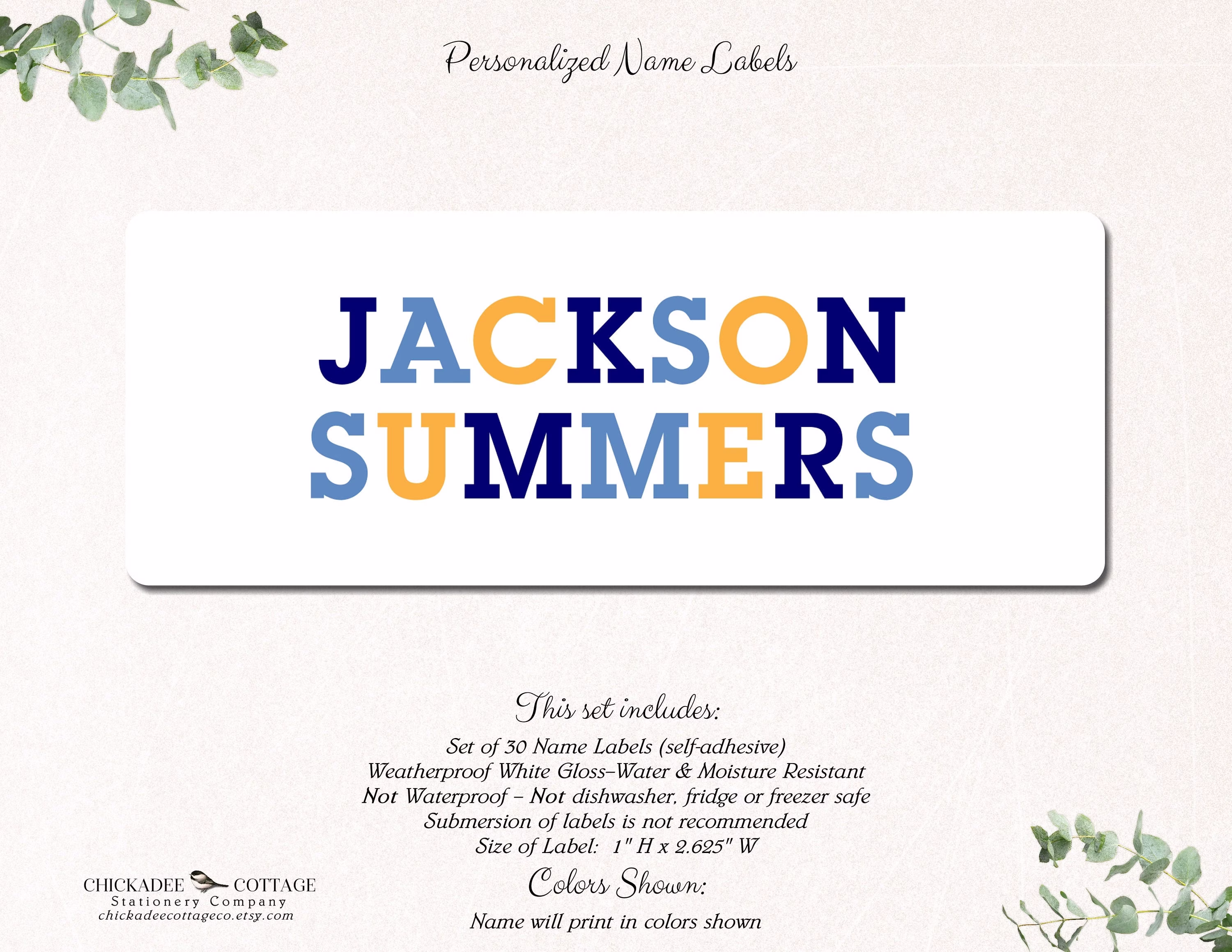 School Supply Labels, Name Stickers, Labels For Boys, Book Personalized Custom Blue & Yellow