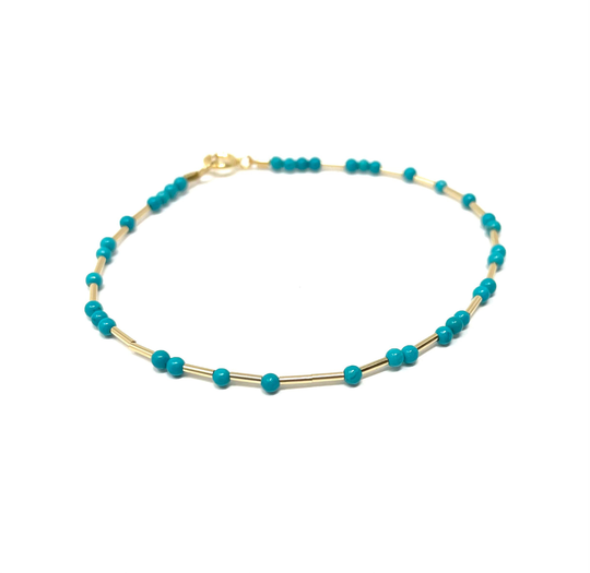 Turquoise Spaced Beaded Bracelet in Gold & Sterling Silver