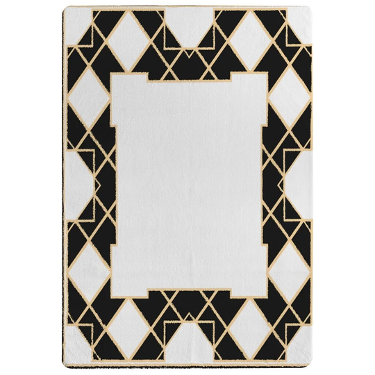 Ownby Art Dco Diamond Border Designer Shaggy Black/Yellow/White Rug