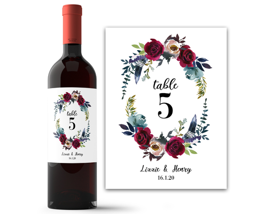 Wedding Table Numbers Wine Label - Number Stand Personalized Favor Holder Red