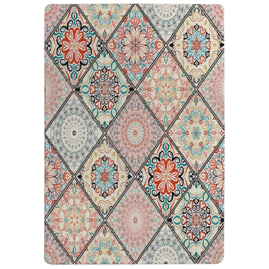Dobbins Luxury Oriental Tile Designer Shaggy Pink/Blue/Red Rug