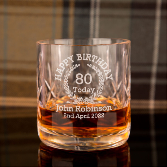 80Th Birthday Personalised Engraved Crystal Whisky Glass | Presentation Gift Boxed Keepsake Quality Heavy Tumbler With Name, Age & Date