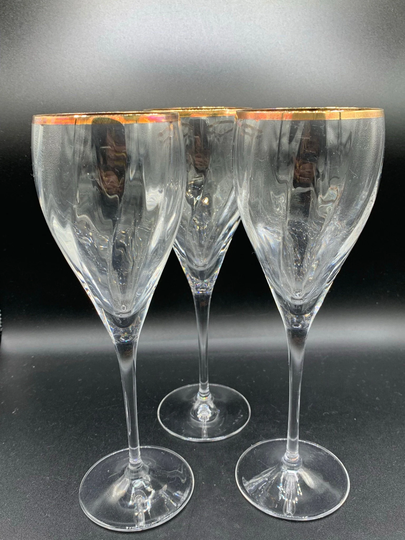 Vintage Gold Rimmed Wine Glasses - Rim Swirled Glass Bowl Set Of 3 Really Beautiful