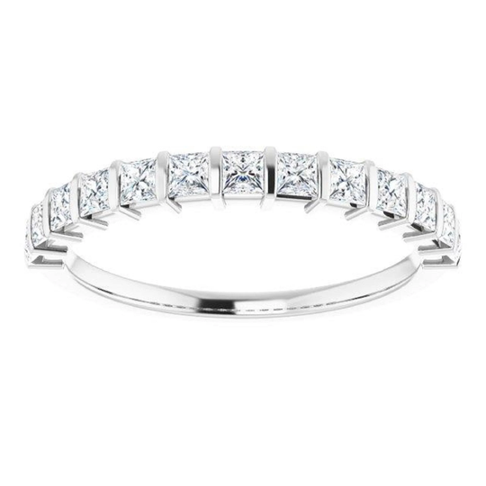 0.78 Ct. Bar Set Princess Cut Diamond Wedding Band - 14K/18K White, Yellow, Rose Gold & Platinum 950, Natural Diamonds Anniversary Ring