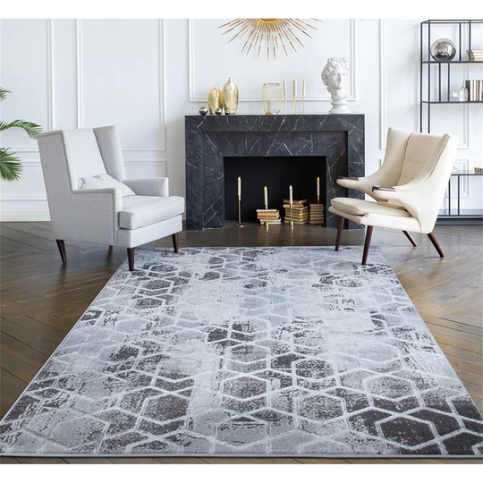 Shiny Marble Effect Modern Silver Grey Seat Cushion Design Heavy Duty Large Area Rug Running Mat Rug (80 X 150 Cm)
