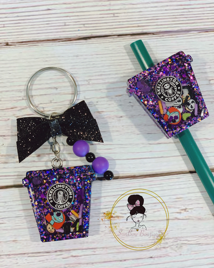 Halloween Coffee Straw Topper I Keychain Skeleton Character Shaker