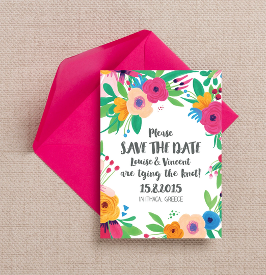 Bright Flowers Floral Fiesta Wedding Save The Date Cards