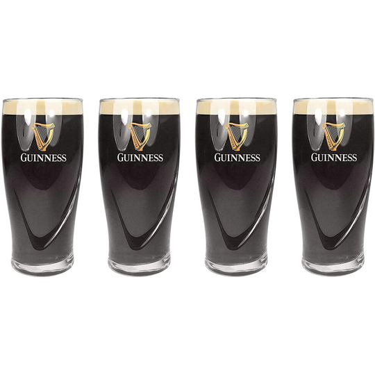 (Set of 4) Guinness Pint Glasses 20oz / 568ml CE Marked | Embossed Harp Design