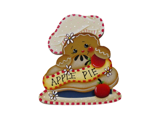 Apple Pie Ginger Fridge Magnet, Ornament Or Tag, Handpainted Wood Gingerbread Refrigerator Hand Painted Ginger, Tole Painting