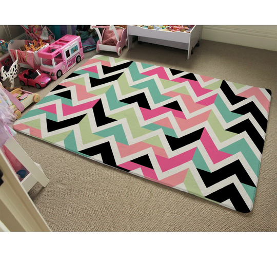 Holbrook Summer Hipster Boho Chic Designer Shaggy Black/Pink/Green Rug