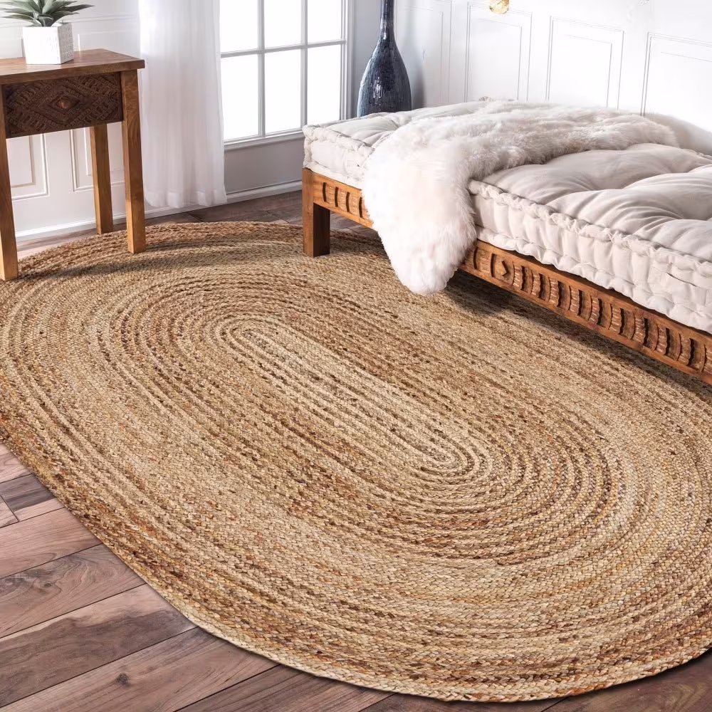 Hand Braided Natural Oval Jute Rug Handwoven Boho Area Rug For Bedroom & Living Room Christmas Decor Home