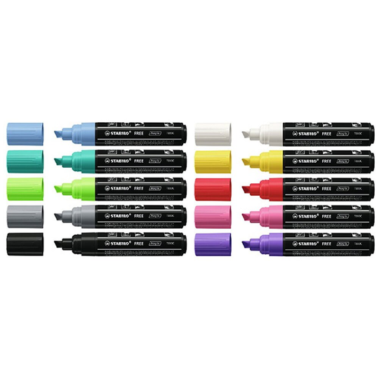 Acrylic Marker | Stabilo Free T800 4-10mm Chisel Tip 10 Colours Available Multi-Surface Cardboard, Canvas, Stone, Leather