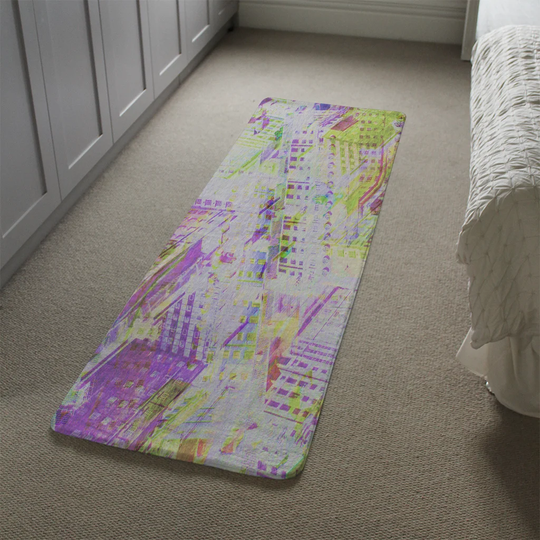 Manahan London Roof Tops Designer Shaggy Purple/Yellow/Grey Rug
