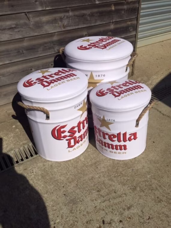 Retro Metal Storage Bins & Stools -Spanish Lager