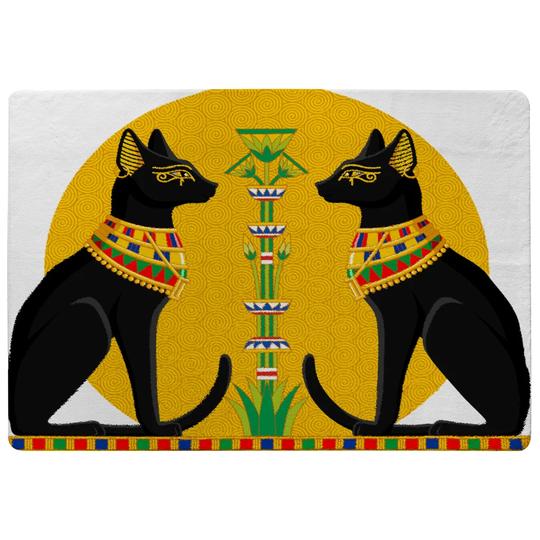 Jennings Illustration of Egyptian Cats with Papyrus Shaggy Yellow/Black Rug