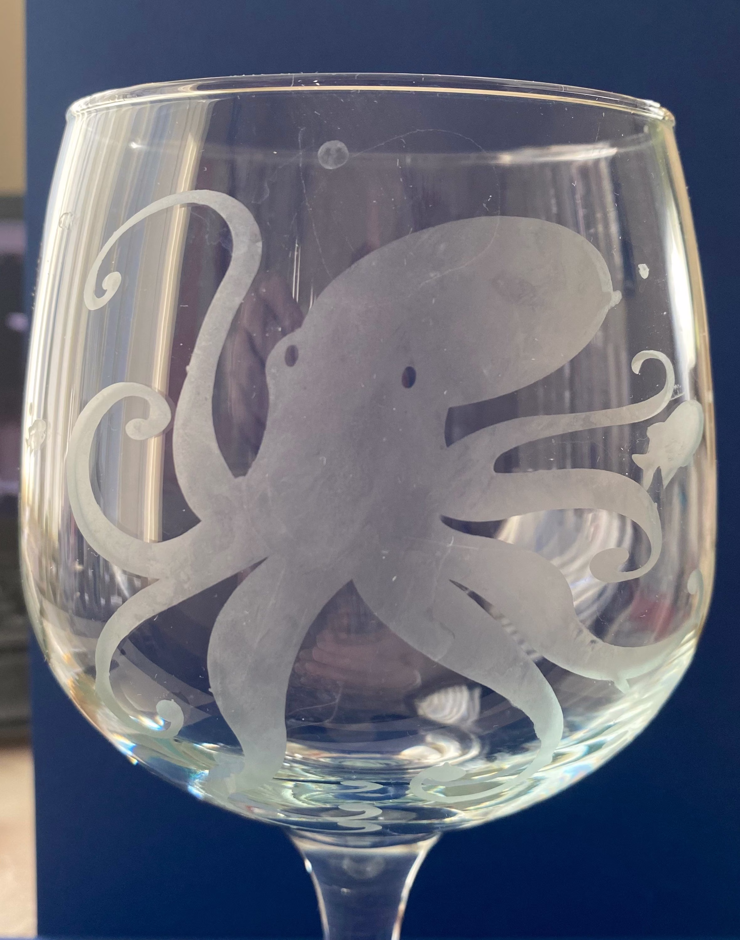 Hand Etched Octopus Gin Glass, Kraken