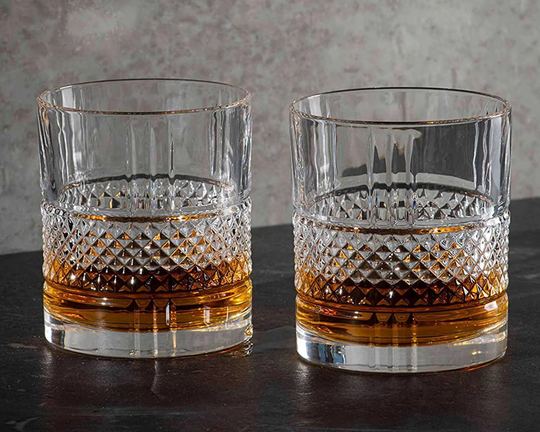 Diamante Whisky Glasses Crystal Short Drink Tumblers Pair -