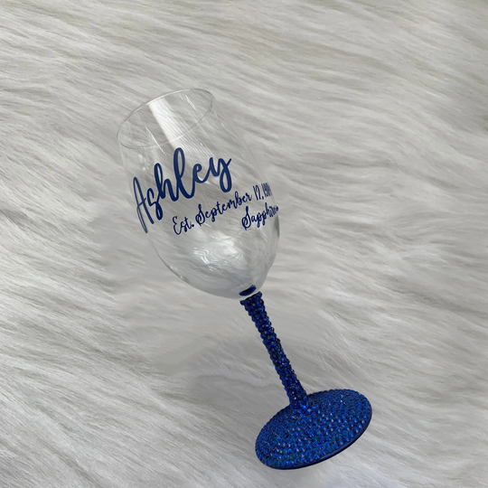 Personalized September Birthstone Bling Wine Glass | Bling Birthday Gift For Her