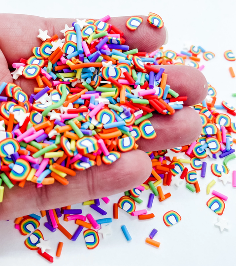 Rainbow Sprinkles Rainbows Stars Slime Polymer Clay Slice Slices Fake Bake Nail Art Faux Craft Ships From Usa