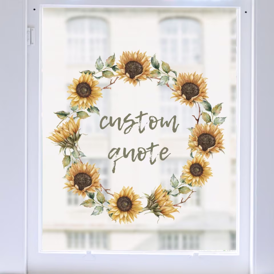 Custom Window Decal Business - Sunflower Cling Wreath Decorative Autmn Summer By Dizzy Duck