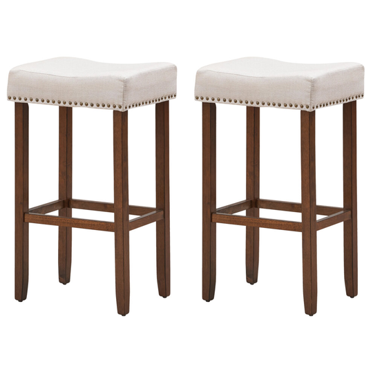 Height Bar stool Set of 2 Pcs Backless Stools w/Saddle Seats & Fabric Cushion Living Rooms Kitchen Bar Beige