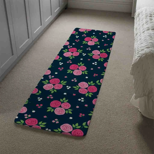 Kidwell Rose Bud Pattern Designer Shaggy Black/Pink Rug