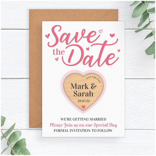 Calligraphy Wedding Save The Date Wooden Fridge Magnets - Personalised Modern Spring Summer Autumn Stationary Pink Dates