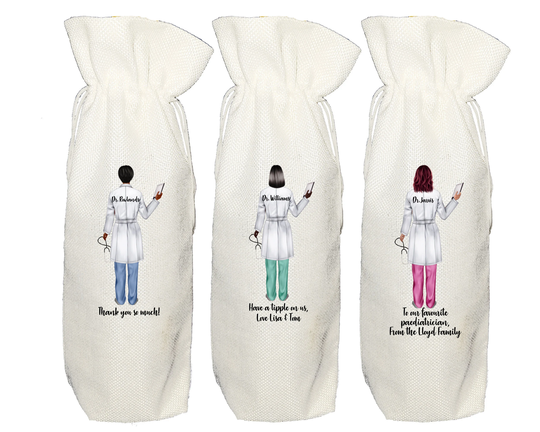 Personalised Doctor Wine Bottle Bag, Thank You Gift, Prosecco Gin