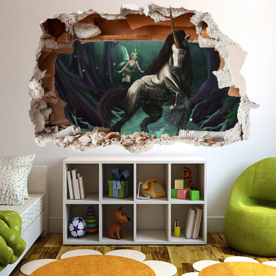 Magical Forest Unicorn & Fairy Wall Sticker Mural Poster Decal Room Office Nursery Decor Id185