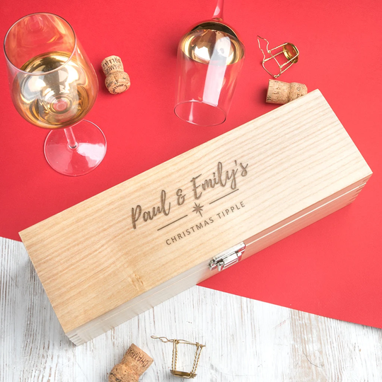 Personalised Wooden Wine Box - Personalized Whiskey Storage Engraved Christmas Gifts For Him Her Couples Xmas Gift