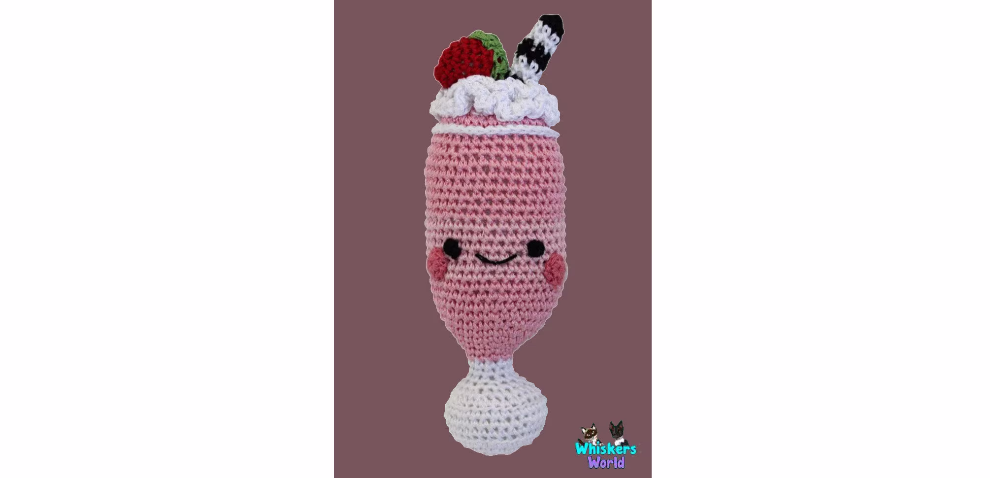Strawberry Milkshake Organic Knit Dog Toy Squeaker Plush Dog Toy Small Crochet Stuffed Handmade