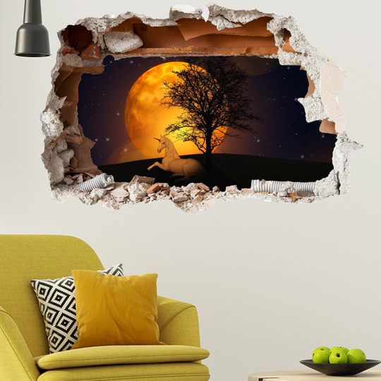 Majestic Moon Night Lonely Unicorn Wall Sticker Mural Poster Decal Room Office Nursery Decor Id134