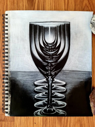 Wine-Ception 1, 11x14 Inch Pastel&charcoal Drawing // Wine Art, Glass Drawing, Home & Office Decor, Kitchen