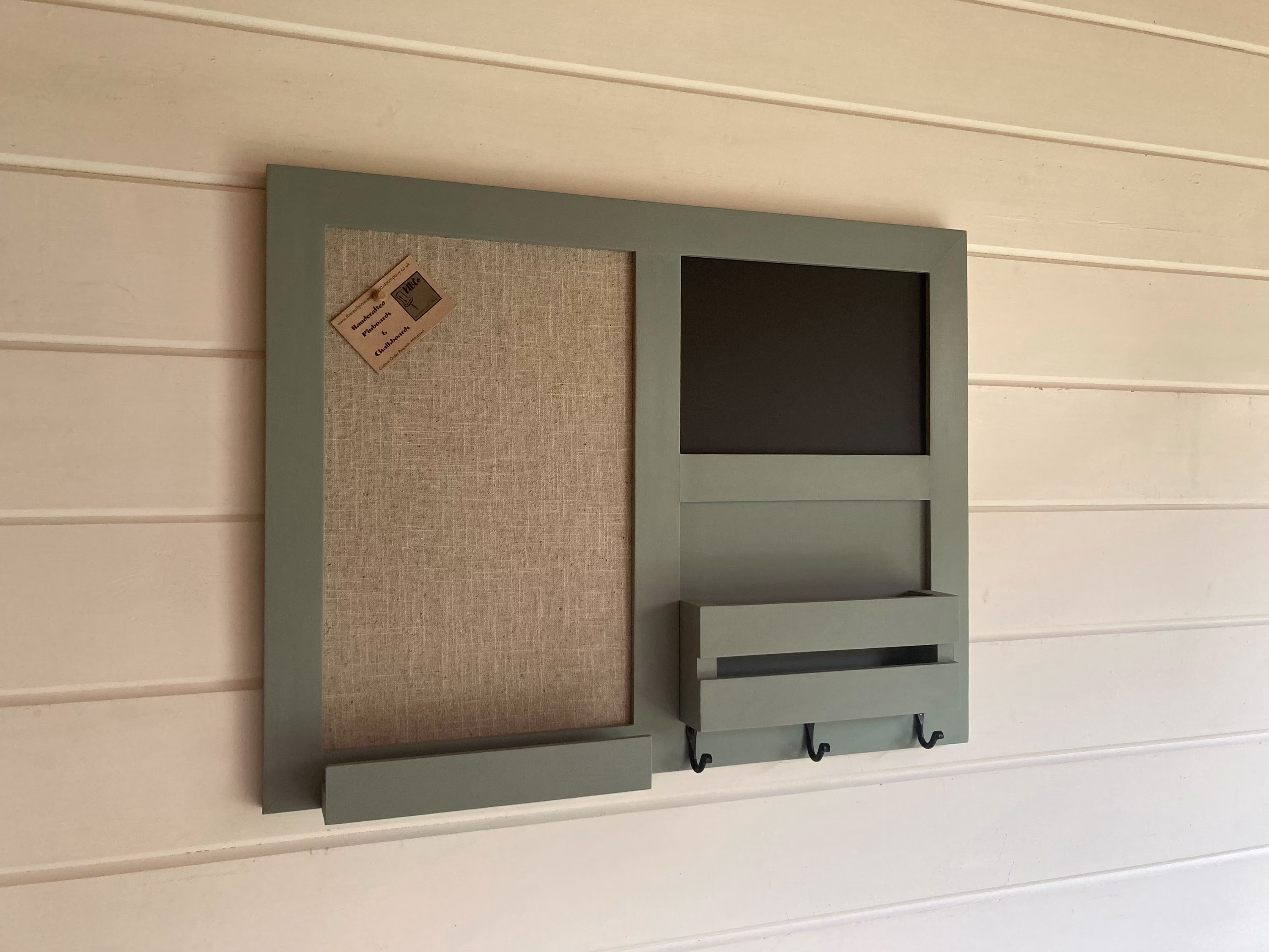 Handmade Framed Noticeboard Pinboard, Chalkboard, Hooks, Letter Holder & Shelf, Eco Friendly Chalk Paint, Recycled Pin Board, Fsc Wood