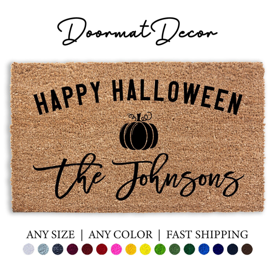 Personalized Happy Halloween Pumpkin Doormat, Outdoor Welcome Mat Rug, Custom Door Mat, Fall Autumn Thanksgiving Home Decor