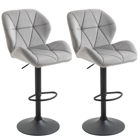 HOMCOM Bar Stool Set of 2 Adjustable Height Counter Chairs Light Grey