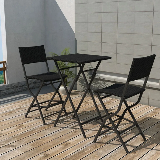 3 Piece Folding Bistro Set Steel Poly Rattan Brown